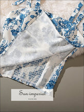 White Vintage Cami with Blue Floral Print Tie Wide Straps Crop top