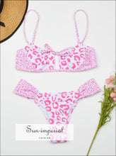 White with Pink Leopard Print High Waist Bikini Set Keyhole detail SUN-IMPERIAL United States