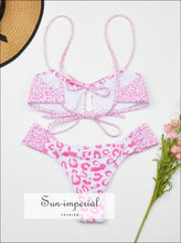 White with Pink Leopard Print High Waist Bikini Set Keyhole detail SUN-IMPERIAL United States