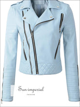 White/teal/burgundy/black/pink Women Motorcycle Faux Leather Jackets Long Sleeve Biker Leather
