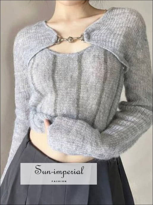 Women 2 Pieces Cardigan And Cami Set With Chain Buckle Detail Basic style, casual chick sexy harajuku Preppy Style Clothes Sun-Imperial