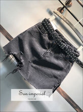 Women A-line Black Washed Ripped Split Mini Denim Skirt BASIC SUN-IMPERIAL United States
