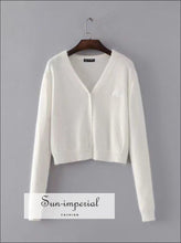 Women Beige Angora Yarns Embroidered Letter Cardigan