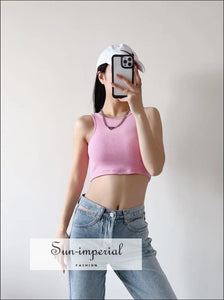 Women Basic Cotton Cropped Ribbed Racer Crop Tank top style, casual chick sexy harajuku PUNK STYLE Sun-Imperial United States