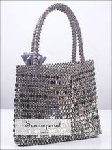 Women Beaded Glitter Silver Top-handle Tote Bag Evening Party Mobile Phone Sun-Imperial United States