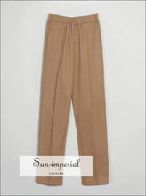 Women Beige Casual thick Trousers Pants with Elastic Waist and Pockets detail SUN-IMPERIAL United States