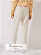 Women Beige Casual thick Trousers Pants with Elastic Waist and Pockets detail SUN-IMPERIAL United States