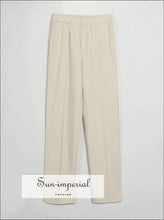 Women Beige Casual thick Trousers Pants with Elastic Waist and Pockets detail SUN-IMPERIAL United States