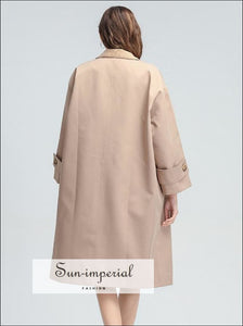 Women Beige Loose Long Sleeve Windbreaker with Turtleneck and Belt Details Basic style, casual coat, elegant Jacket Coat SUN-IMPERIAL United