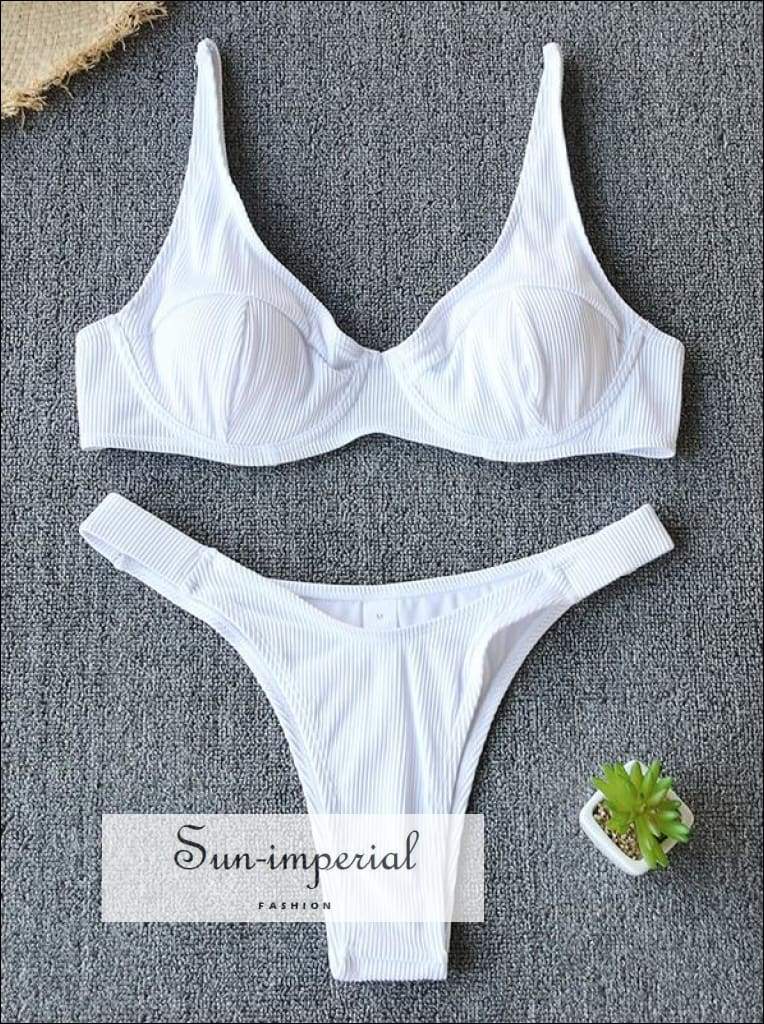 Women Bikini Padded Keyhole Bra Split Strap bottom - White