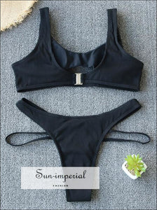 Women Bikini Padded Keyhole Bra Split Strap bottom - Black bikini, bikini set, hot split, swimwear SUN-IMPERIAL United States