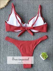 Women Bikini Padded Keyhole Bra Split Strap bottom - Red bikini, bikini set, hot red, split SUN-IMPERIAL United States
