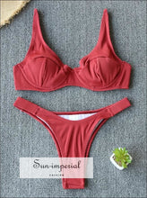 Women Bikini Padded Keyhole Bra Split Strap bottom - Red bikini, bikini set, hot red, split SUN-IMPERIAL United States