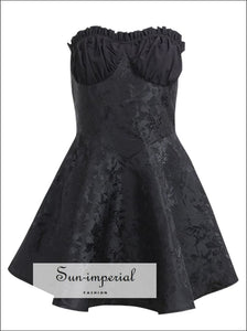 Sun-imperial - women black a-line pleated hem corset style mini dress with ruched bodice and lace Sun-Imperial Sun-imperial - women black a-line pleated hem corset style mini dress with ruched bodice and lace Sun-Imperial