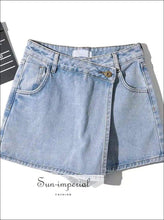 Women Black Casual an Asymmetric Wrap-style front Denim Shorts with side Pockets Mini Skirt denim shorts, green omen skirt shorts 
