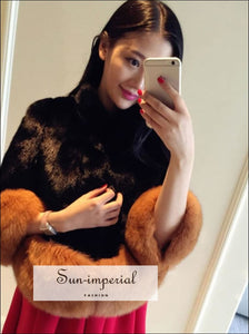 Women Black Faux Fur Coat with Big Fluffy Collar and Edge Sleeve detail Bohemian Style, elegant style, harajuku Unique vintage style 