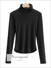Women Black High Neck Long Sleeve top Sleeved Roll Slim Fit T-shirt in Rib Basic style, casual WOMEN RIBBED T SHIRT SUN-IMPERIAL United 