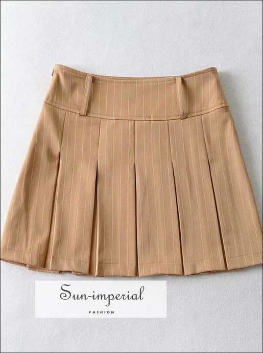 Women Black High Rise Pleated A-line Mini Skirt with White Stripes and Belt Loops detail Basic style, casual chick sexy harajuku Stretch 