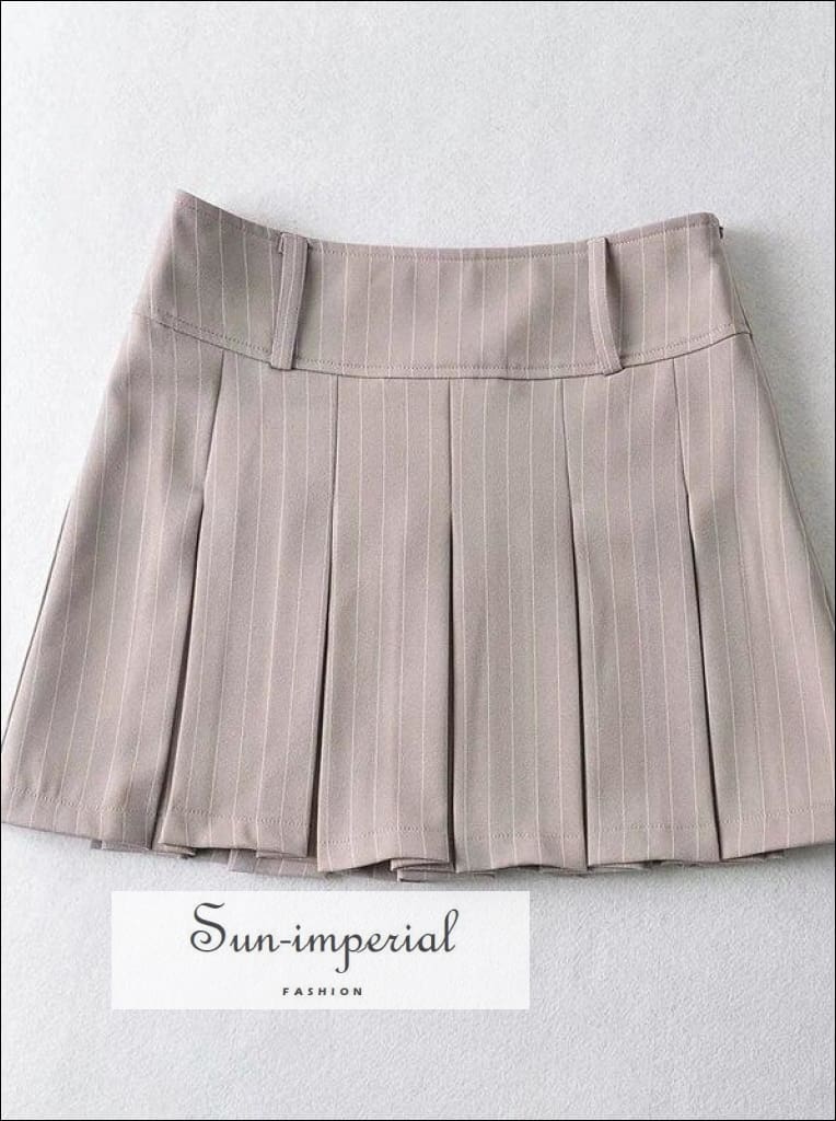 Women Khaki High Rise Pleated A-line Mini Skirt with White