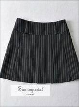 Women Black High Rise Pleated A-line Mini Skirt with White Stripes and Belt Loops detail Basic style, casual chick sexy harajuku Stretch 