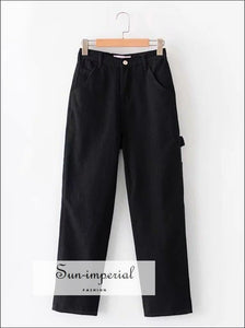 Women Black High Rise Relaxed Fit Cargo Pants with Loops detail basic style, casual street style SUN-IMPERIAL United States