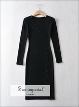 Women Black Long Sleeve Asymmetric Button Knit Cut out Maxi Dress chick sexy style, PUNK STYLE, street Unique style Sun-Imperial United 