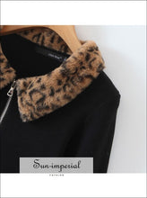 Women Black Long Sleeve Zipped Cardi With Leopard Fur Collar Cuff Sun-Imperial United States