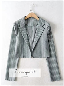 Women Black Notch Lapels Collar Striped Cropped Blazer Coat chick sexy style, elegant street style SUN-IMPERIAL United States