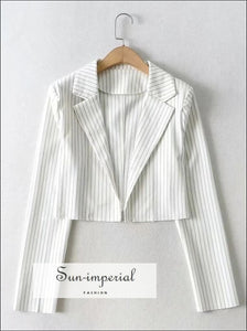 Women Black Notch Lapels Collar Striped Cropped Blazer Coat chick sexy style, elegant street style SUN-IMPERIAL United States
