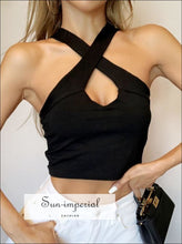 Women Black Petite Cross front Halter Tank top Crop Tanks chick sexy style, street style SUN-IMPERIAL United States