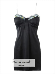 Sun-imperial - women Black satin bustier cami strap a-line backless mini dress with embroidered Pink / L Sun-imperial - women Black satin bustier cami strap a-line backless mini dress with embroidered Pink / L