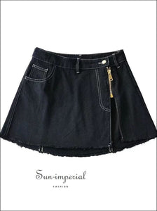 Slit-hem Mini Skirt - Black - Ladies