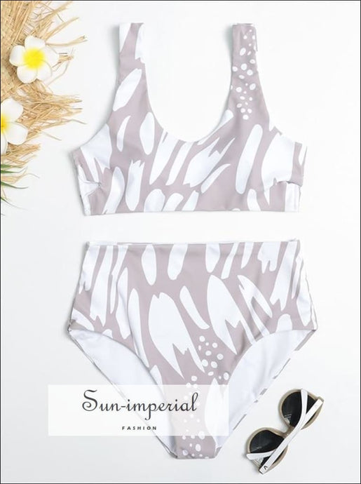 Women Blue Floral Vintage Print Sport Bra & High Waist bottom Bikini Set HIgh Bottom SUN-IMPERIAL United States