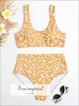 Women Blue Floral Vintage Print Sport Bra & High Waist bottom Bikini Set HIgh Bottom SUN-IMPERIAL United States