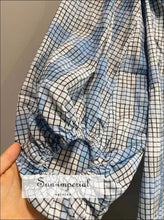 Women Blue Plaid Mini Dress with Peter Pan Collar and Puff Short Sleeve detail With pan And Detail SUN-IMPERIAL United States
