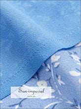 Women Blue Short Puff Sleeve Floral Shirred A-line Elastic Mini Dress Basic style, Beach Style Print, bohemian boho casual style 