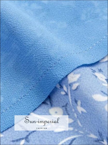 Women Blue Short Puff Sleeve Floral Shirred A-line Elastic Mini Dress Basic style, Beach Style Print, bohemian boho casual style 