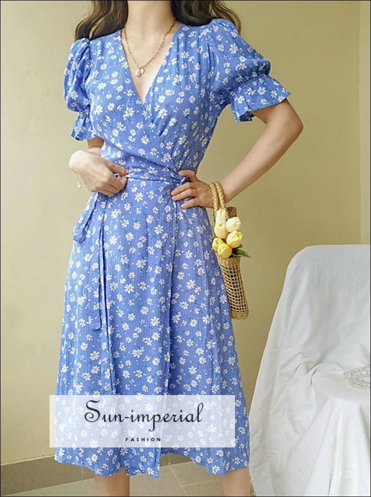 blue wrap dress short Navy Remi Bow Mini Dress main image 1