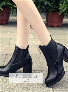 Women Boots Platforms Square Heel Autumn Winter Ankle Paint Leather Fashion Motorcycle SUN-IMPERIAL United States