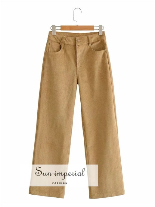 Women Brown High Waist Wide Leg Cord Trousers Corduroy Pants casual style, harajuku Preppy Style Clothes, PUNK STYLE, wide leg women 