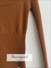 Women Brown Knitted Wool Blend Long Sleeve Square Collar Casual Sweater top casual style, vintage style SUN-IMPERIAL United States