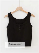 Women Button front Ribbed Tank top Cotton