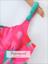 Women Cami Straps Tie Dye Pink Green Corset Style Crop Tank top Beach Print, bohemian style, boho chick sexy corset style SUN-IMPERIAL 