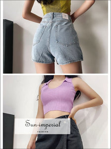 Women Casual an Asymmetric Wrap-style front Denim Shorts with side Pockets Mini Skirt denim shorts, green omen skirt shorts SUN-IMPERIAL 