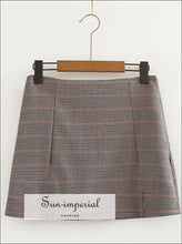 Women Checked Mini Skirt with Two Small front Slits
