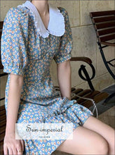 Women Chiffon Short Puff Sleeve Vintage Floral Print Peter Pan Collar Mini Dress bohemian style, boho casual harajuku Preppy Style Clothes 