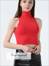 Women Classic Street Style Slim Fit Tube top Casual Turtle Neck Sleeveless Short Tank Crop Tops