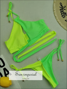 Women Color Block Halter Wrap Keyhole Bikini Set Swimsuit Sun-Imperial United States