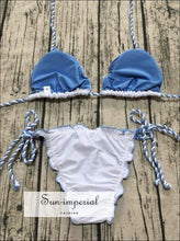 Women Color Matching Rope Woven Two-piece Swimsuit Fashion Low-cut Bikini Set Push-up Bra Backless