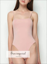 Women Cotton Spandex Cami Strap Basic Tube Bodysuit Adjustable Cami Straps Bodysuit